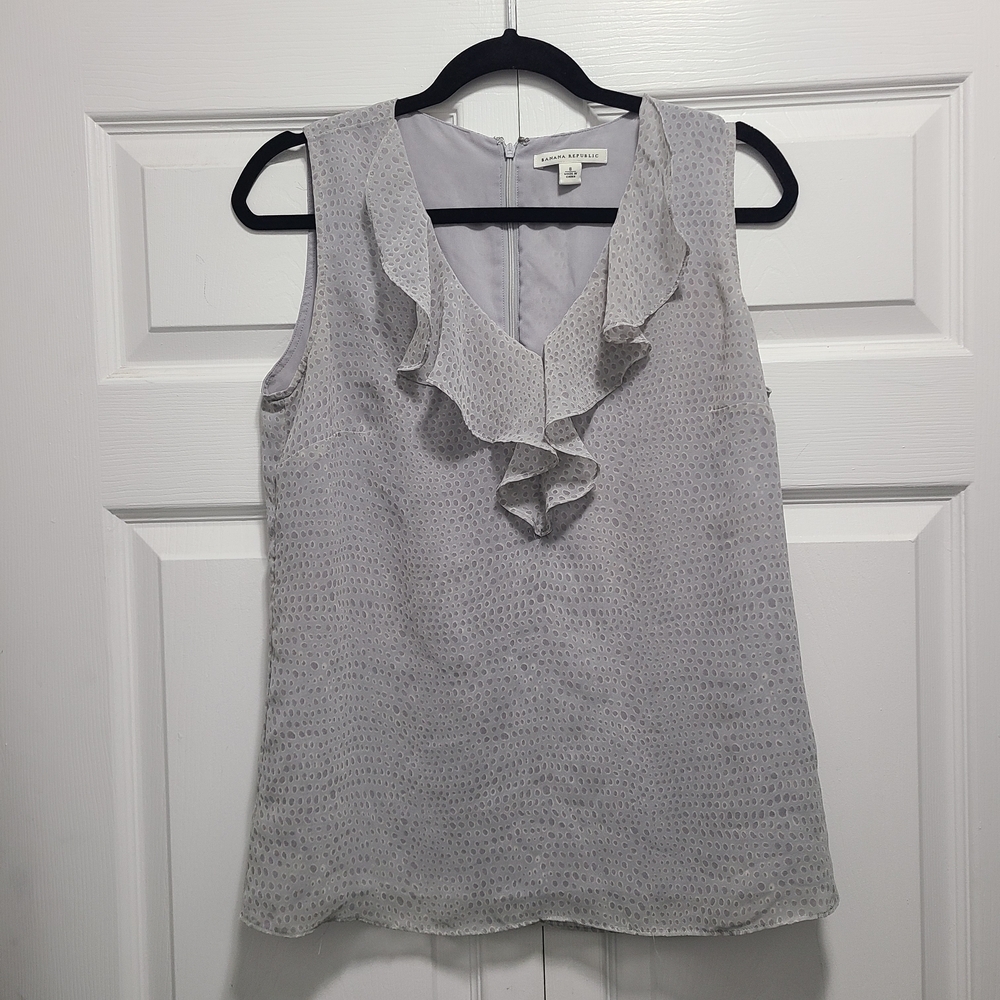 Banana‎ Republic Gray Speckled Sleeveless Ruffle Blouse 8 Womens